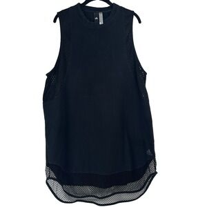 Adidas Women's ID Long Mesh‎ Sleeveless Muscle Long Tee Size XL Black Gorpcore